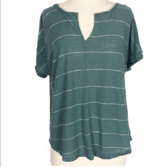 Madewell Turntable Stripe Neck Tee Sage & White M - Picture 1 of 7